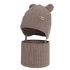 Czapka i komin dla chłopca zimowy komplet, ciemnobeżowy, 100% wełniany merino,  podszyty bawełną, Flurix