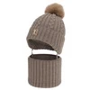 Czapka i komin dla chłopca, zimowy komplet, ciemnobeżowy, 100% wełniany merino, podszyty bawełną, wiązany Virano