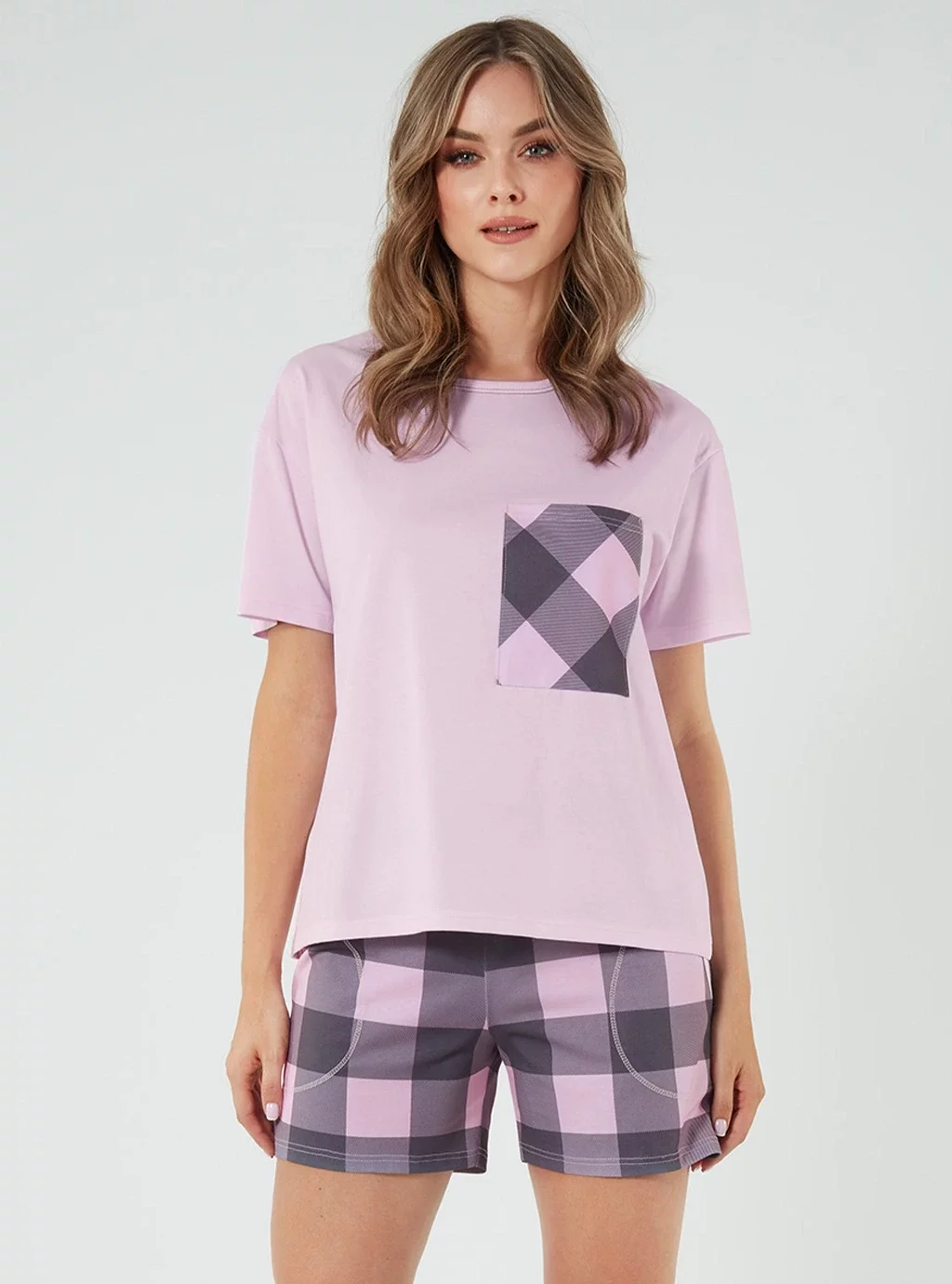 Kayo piżama damska krótki rękaw. krótkie spodnie różowy/druk