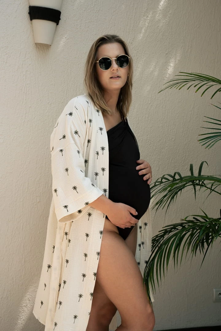 Szlafrok kimono ciążowe z muślinu PALMERA LATTE