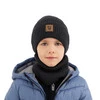 Czapka i komin dla chłopca, jesienny, wiosenny komplet czarny 100% wełniany merino Vanto