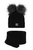 Czapka i szalik dla dziewczynki zimowy komplet, czarny, z dwoma pomponami Zenda