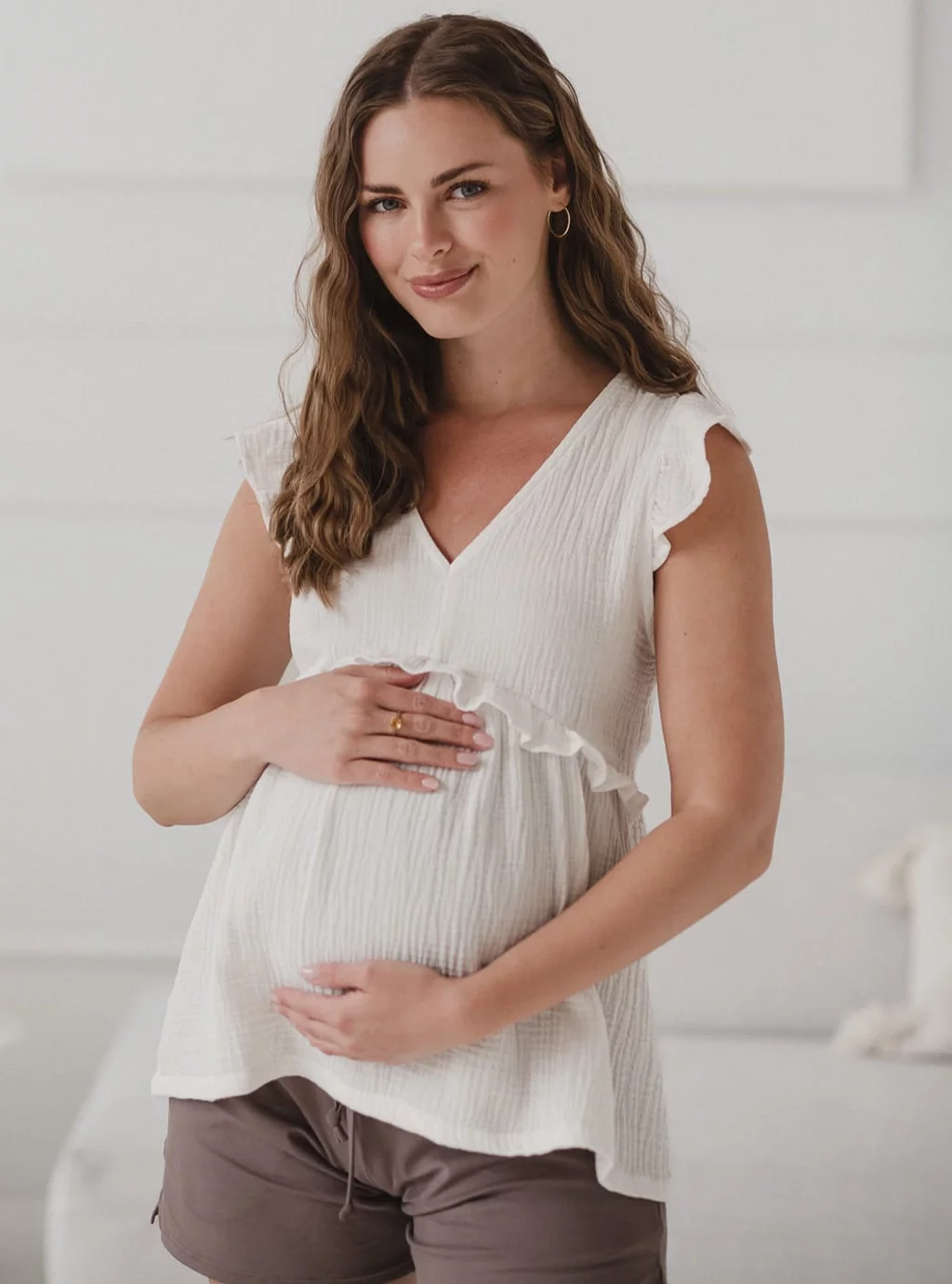 Bluzka ciążowa i do karmienia Milky Butterfly kremowo biała