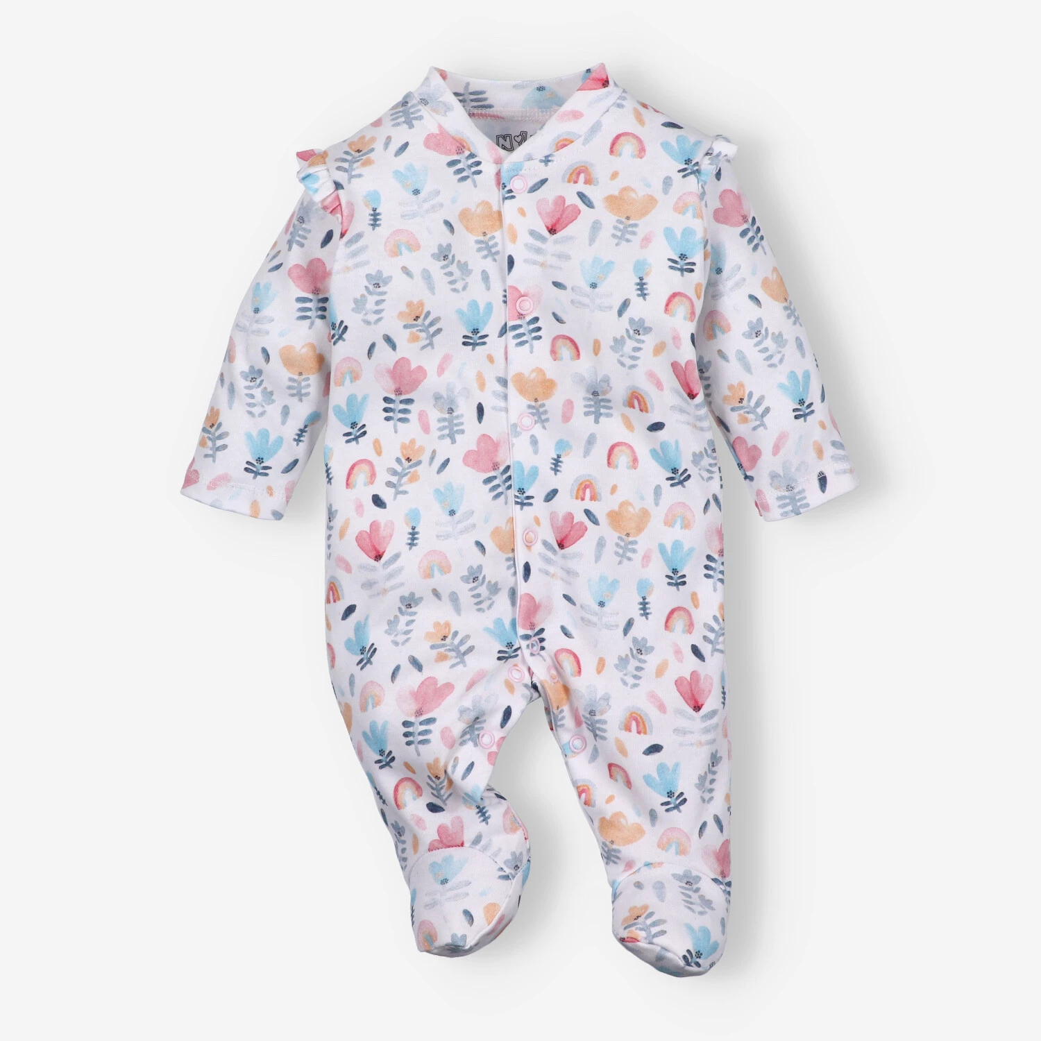 Pajac niemowlęcy z kołnierzykiem Tęczowy ogród z bawełny organicznej