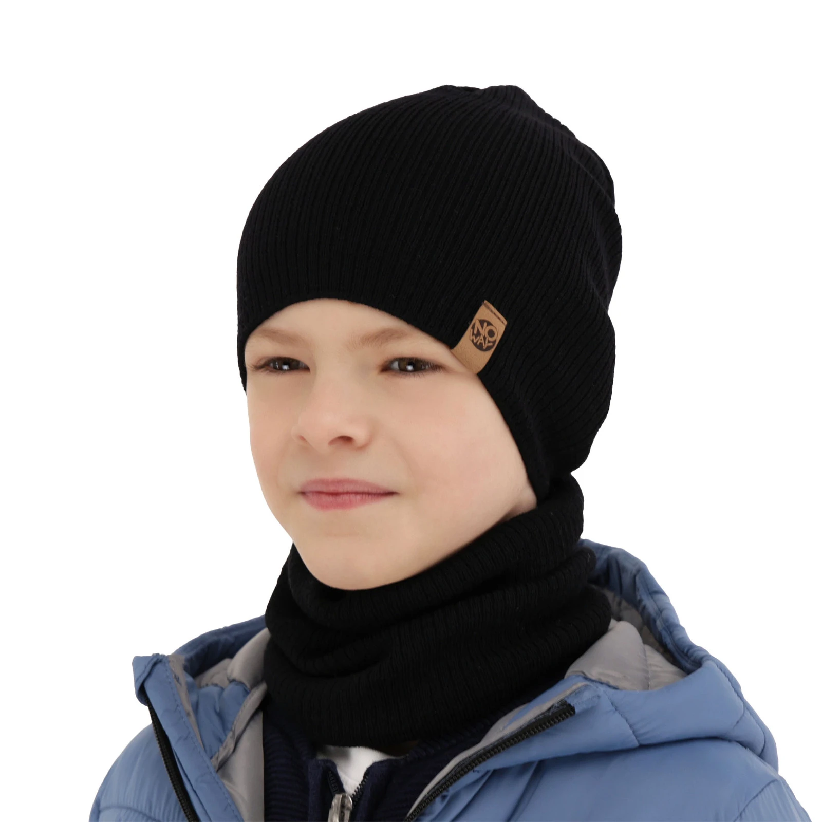 Czapka i komin dla chłopca jesienny, wiosenny komplet, khaki, 100% wełniany merino Richi