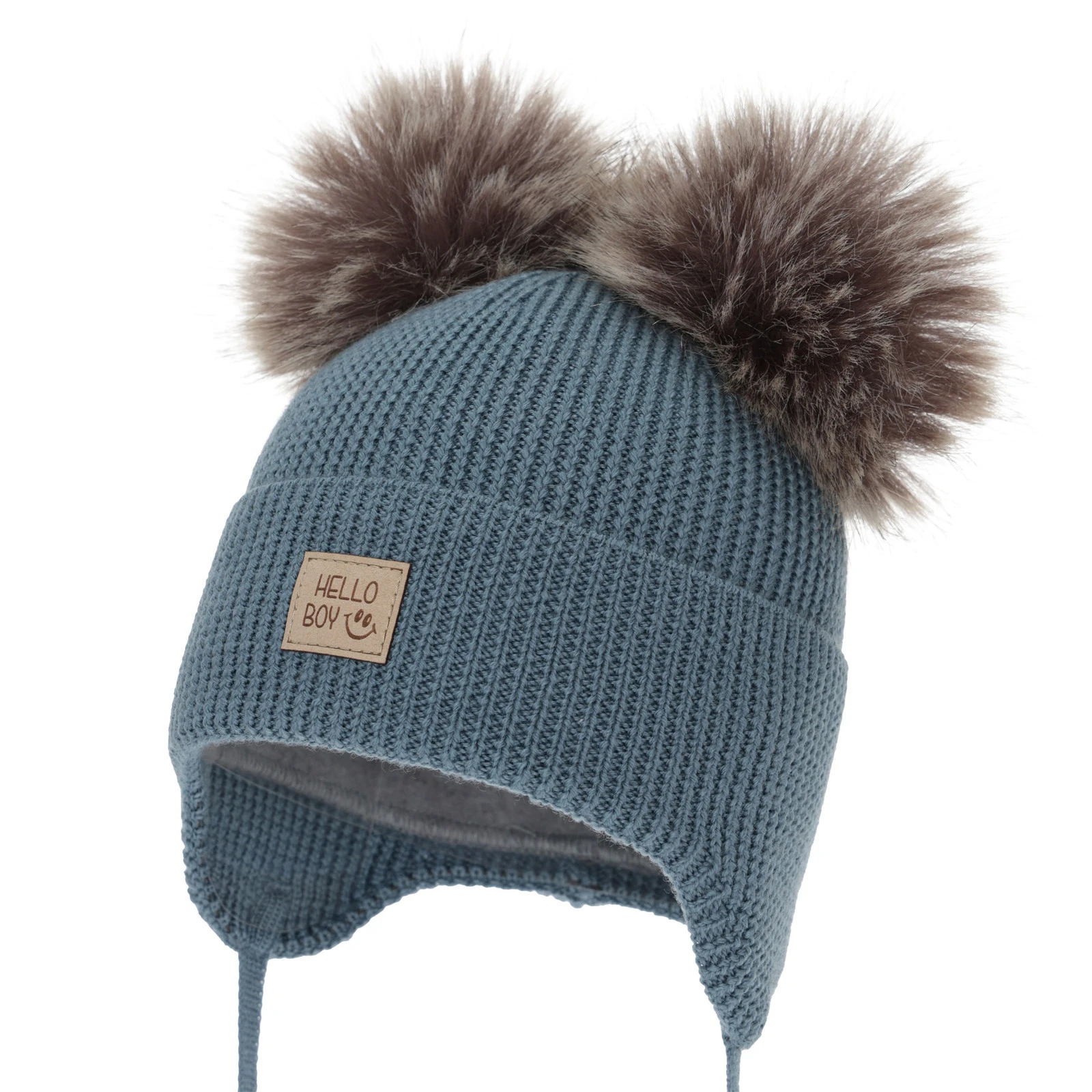 Czapka zimowa dla chłopca, niebieska, 100% wełniana merino, podszyta wełnianym polarem, Tambor