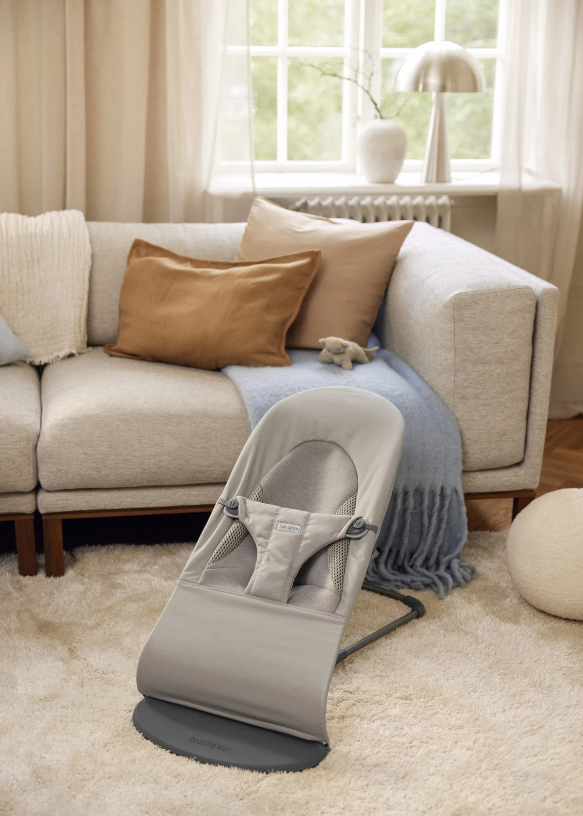BABYBJORN - leżaczek BALANCE SOFT WOVEN/JERSEY Tri Fabric, Piaskowoszary