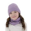 Czapka i komin dla dziewczynki, zimowy komplet, bezszwowy, fioletowy, 100% wełniany merino, Silena