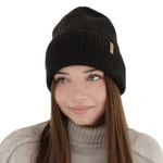 Czapka zimowa damska, ciemnobrązowa, wełna merino z kaszmirem, Lomi