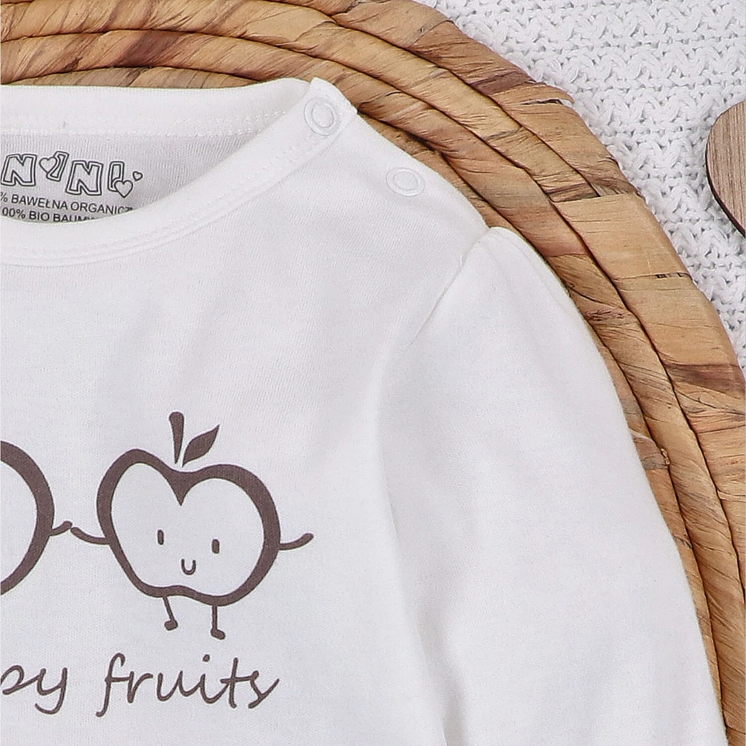 Body niemowlęce Happy fruits  z bawełny organicznej - białe
