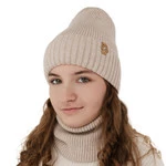 Czapka i komin dla dziewczynki zimowy komplet, beżowy, 100% wełniana merino Nelita