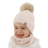 Czapka i komin dla dziewczynki zimowy komplet, beżowy 100% wełniany merino, podszyty wełnianym polarem, wiązany Danielle