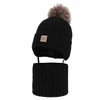 Czapka i komin dla chłopca zimowy komplet, czarny, 100% wełniany merino, podszyty wełnianym polarem, wiązany Morti