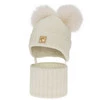 Czapka i komin dla dziewczynki, zimowy komplet, kremowy, 100% wełniany merino, podszyty polarem wełnianym, Ronia