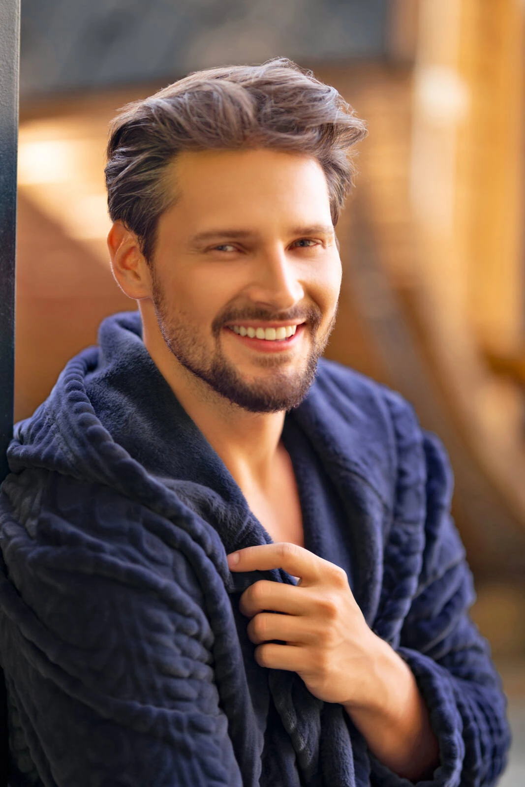 Zygmunt szlafrok męski długi rękaw granatowy