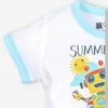 Biały t-shirt niemowlęcy SUMMER ROBOTS   z bawełny organicznej dla chłopca