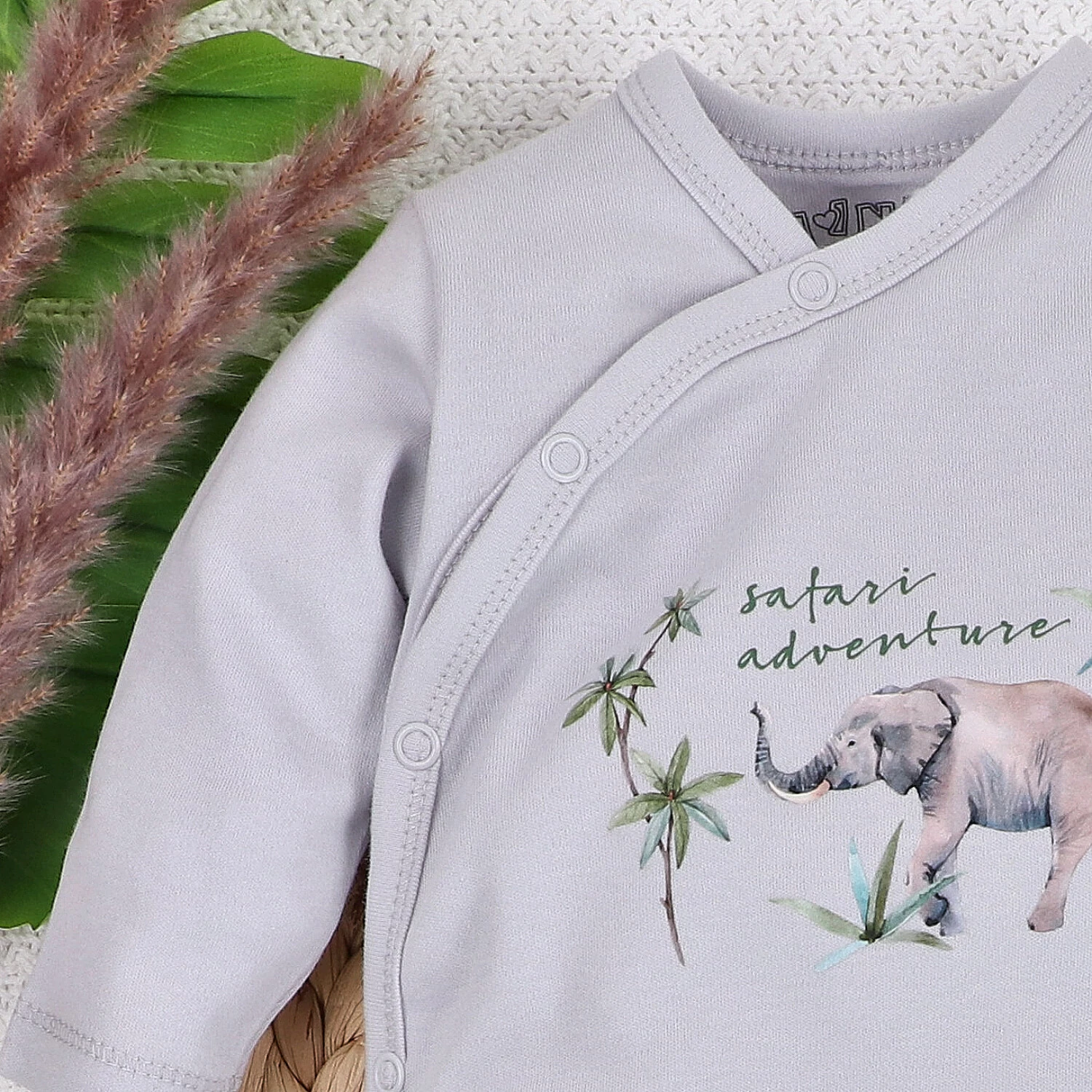 Pajac Niemowlęcy Safari Adventure Kopertowy Z Bawełny Organicznej Słoń Biały