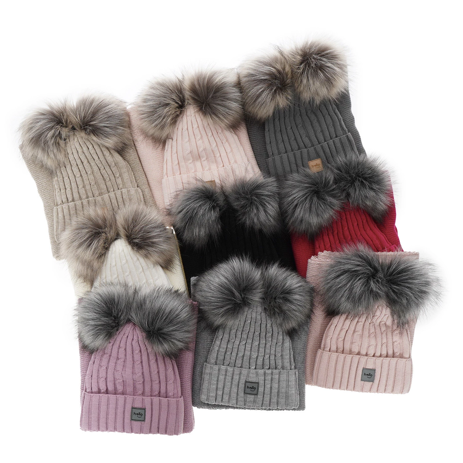 Czapka i szalik dla dziewczynki zimowy komplet, różowy, z dwoma pomponami Zenda