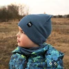 Czapka i komin dla chłopca jesienny, wiosenny komplet, z bawełną, szary Grajan