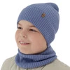 Czapka i komin dla chłopca jesienny, wiosenny komplet, niebieski, 100% wełniany merino Lemas