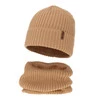 Czapka i komin podszyty bawełną dla chłopca zimowy komplet, camel, z wełną merino, Colton
