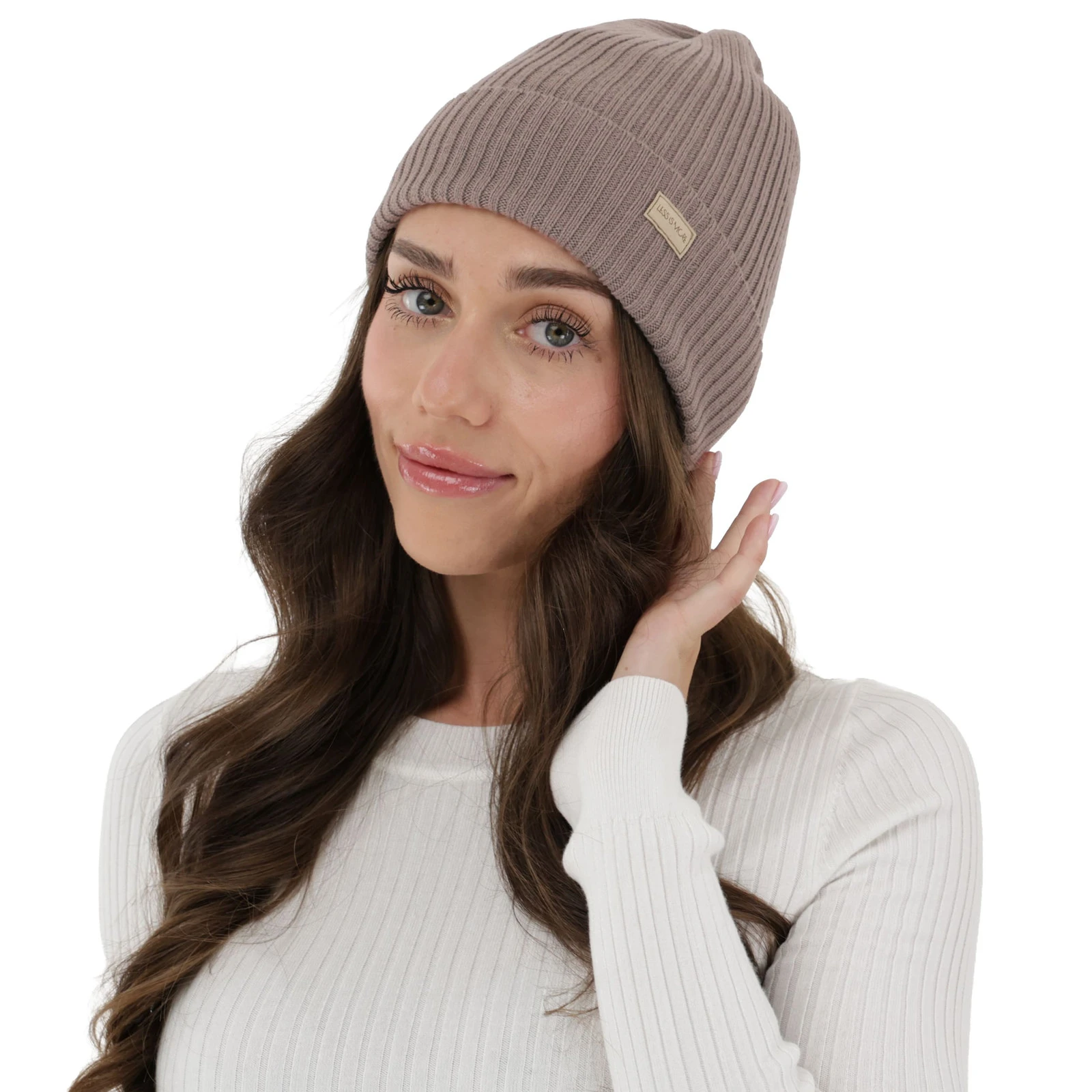 Czapka damska zimowa, wiosenna, beżowa, 100% wełniana merino Sophie