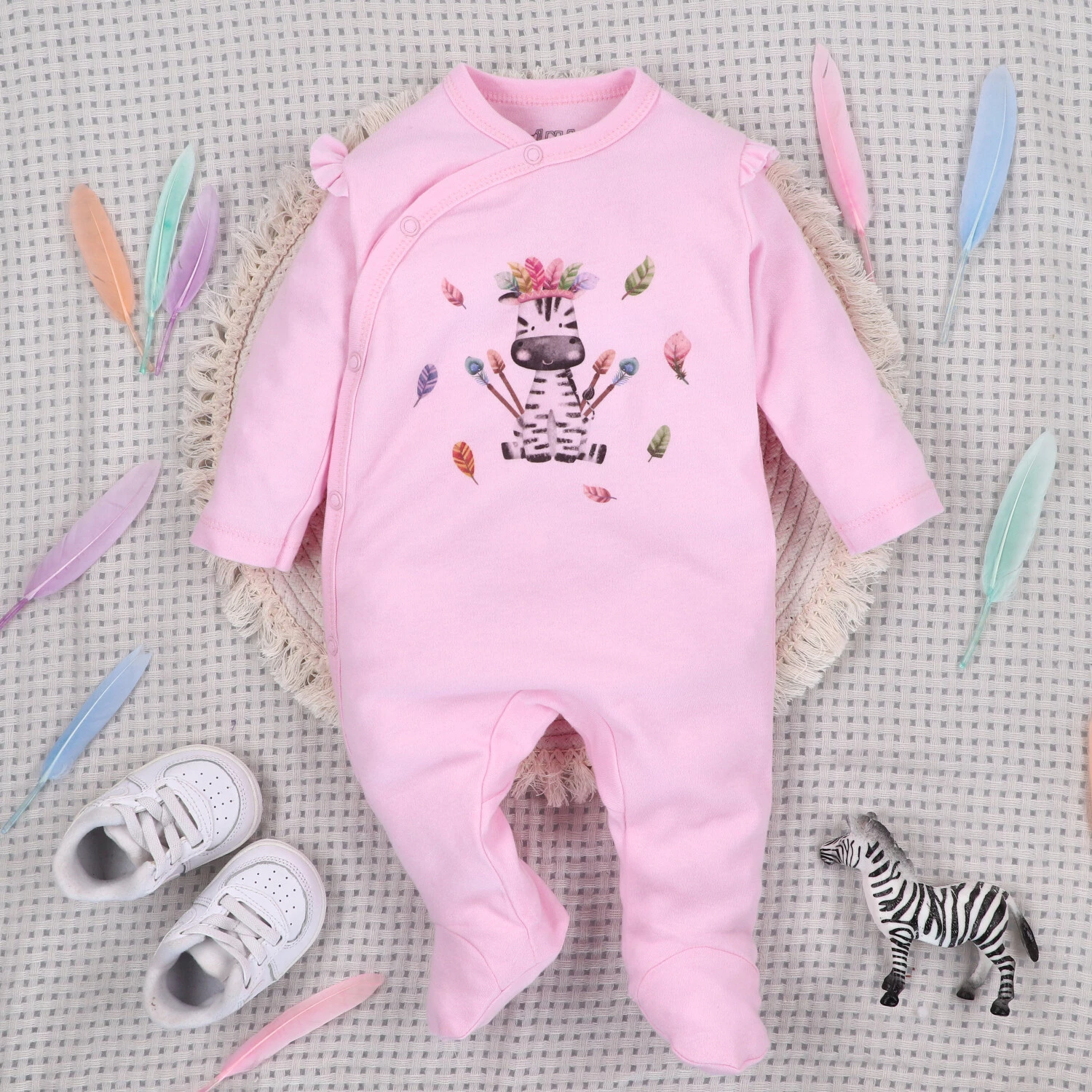 Pajac niemowlęcy HAPPY ANIMALS z bawełny organicznej