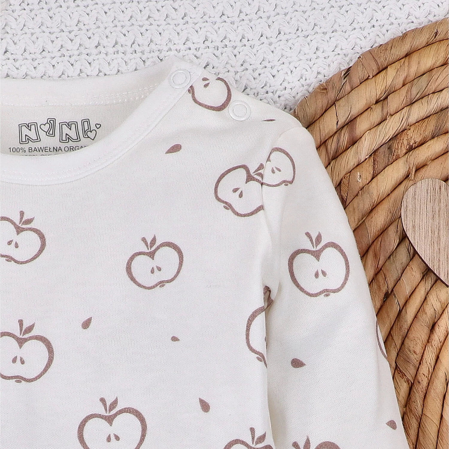 Body niemowlęce Happy Apples z bawełny organicznej długi rękaw