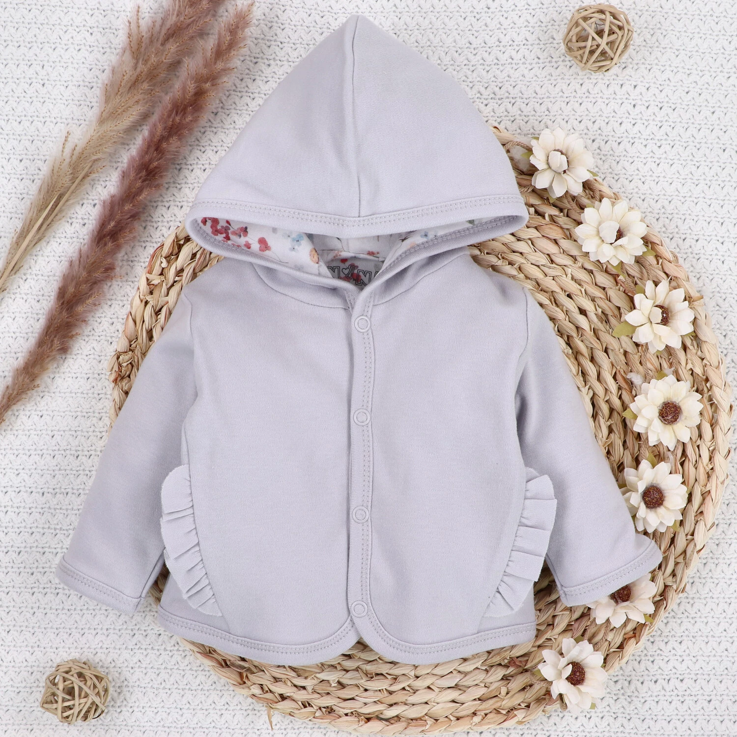 Bluza niemowlęca Łąka z bawełny organicznej dla dziewczynki - szara