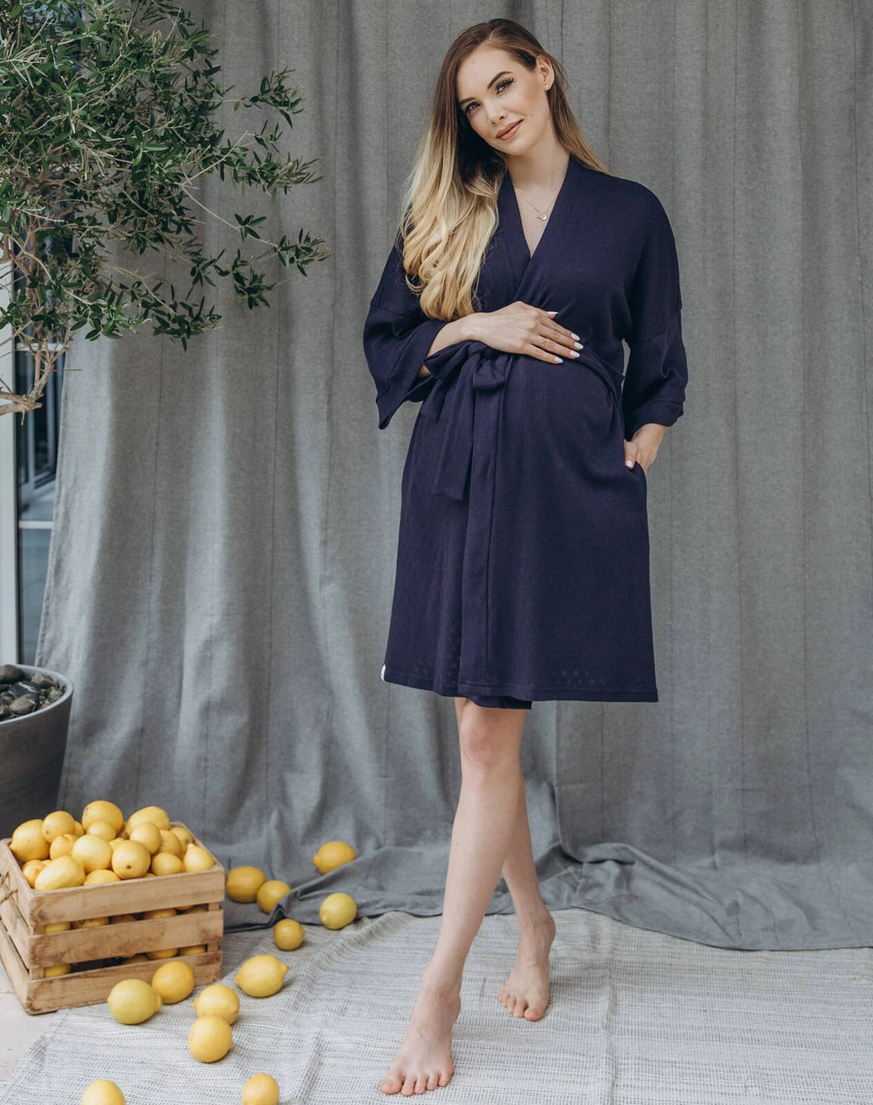 Szlafrok ciążowy - kimono GOODNIGHT STORY granatowy