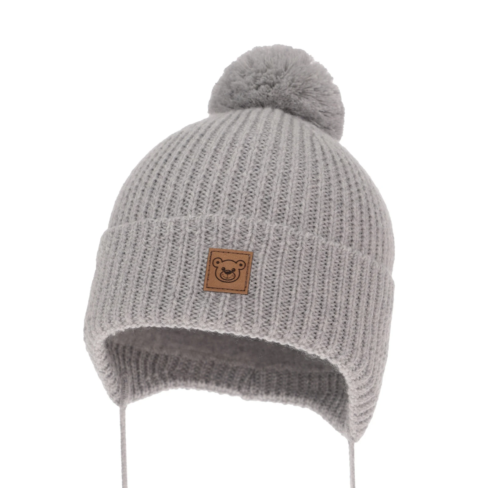 Czapka zimowa dla chłopca, szara, 100% wełniana merino, podszyta wełnianym polarem, wiązana Tacco