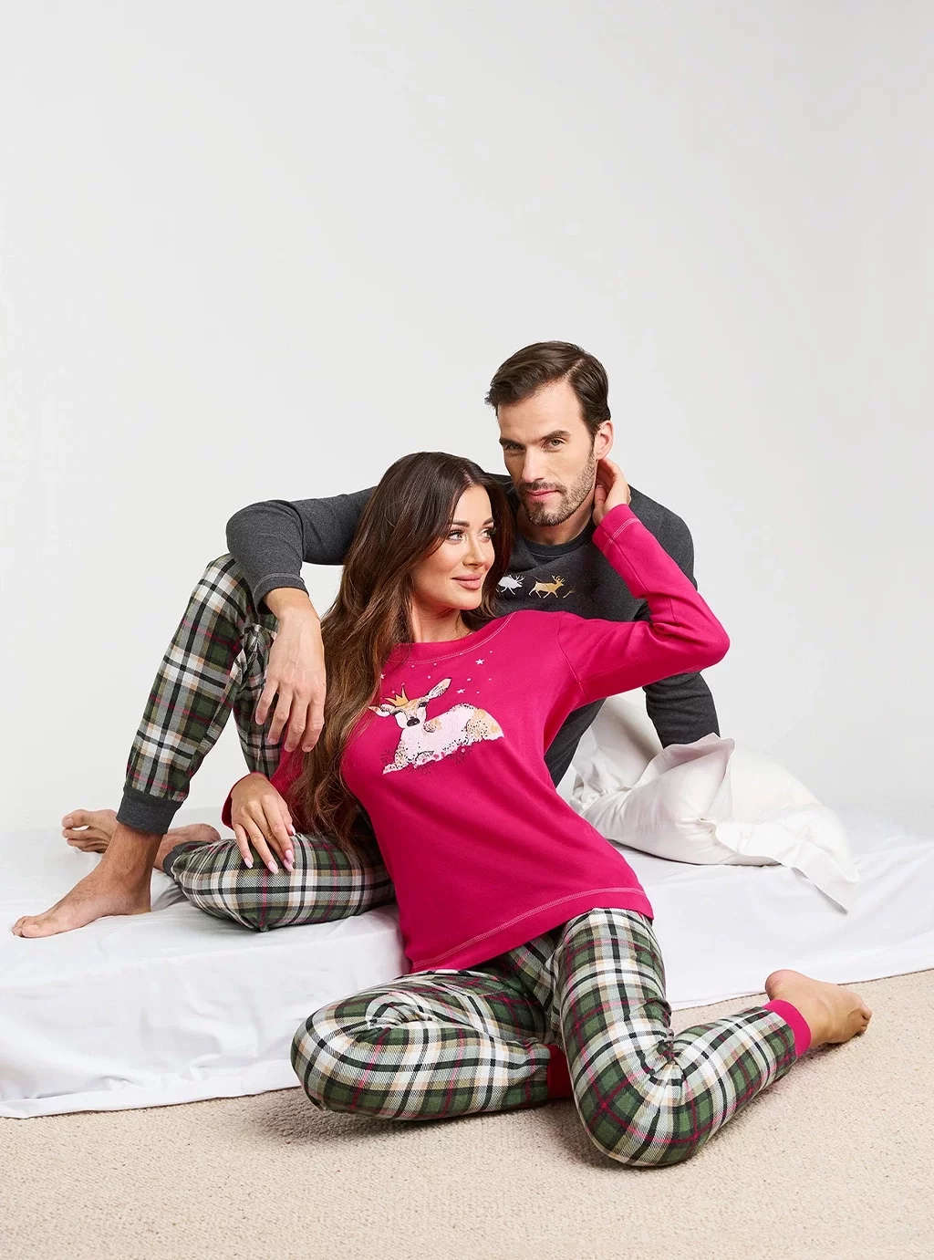 Zonda piżama damska długi rękaw, długie spodnie amarantowy/druk