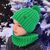 Czapka i komin dla chłopca zimowy komplet, zielony, z pomponem Wiliam