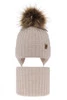 Czapka i komin dla chłopca zimowy komplet, beżowy, 100% wełniany merino, wiązany Juno