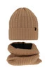 Czapka i komin dla chłopca zimowy komplet, camel, z wełną merino, podszyty polarem Kairo