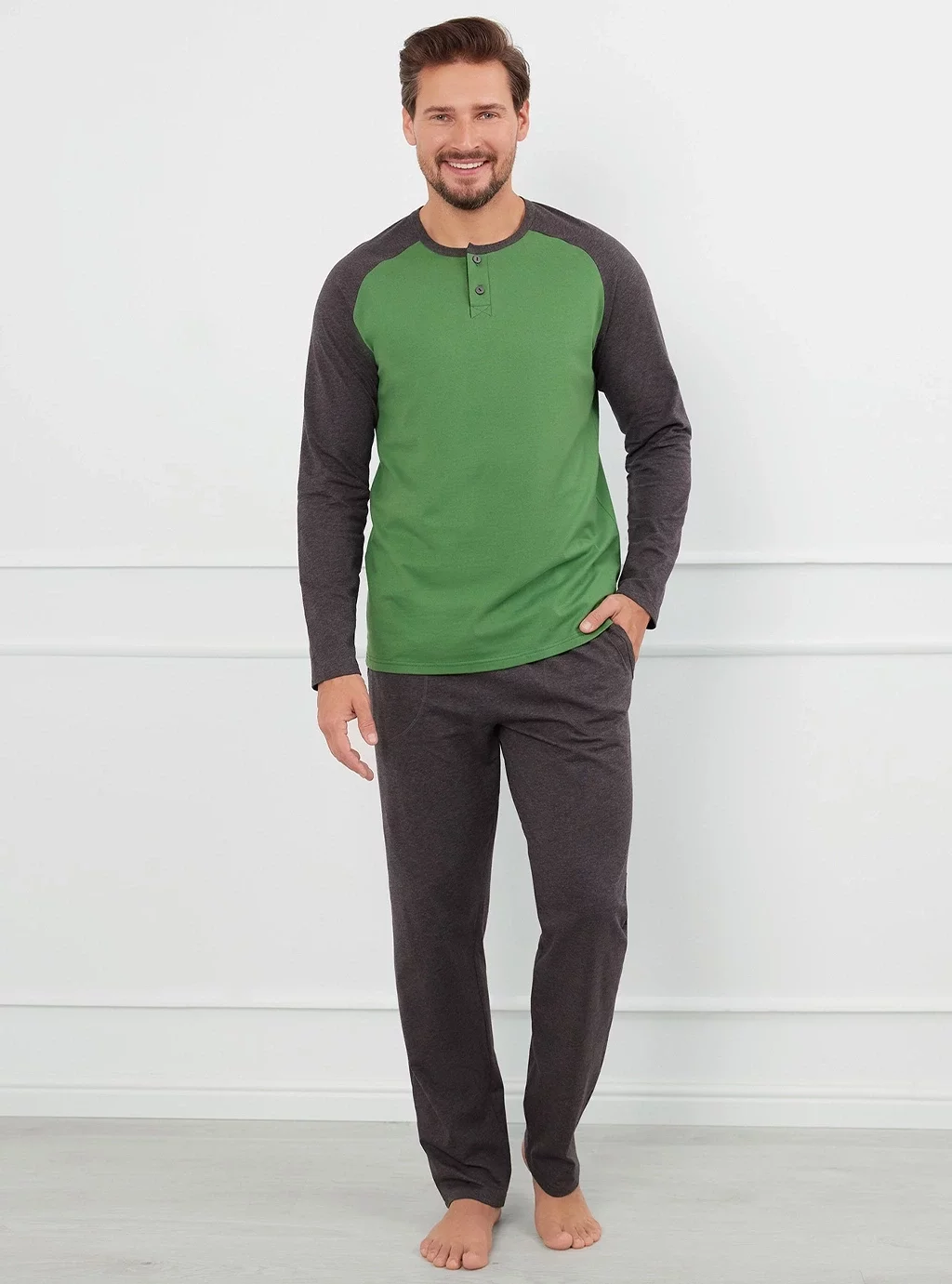 Aleksander piżama męska długi rękaw - zielony