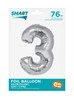 Srebrny Balon Smart cyfra "3" -76cm