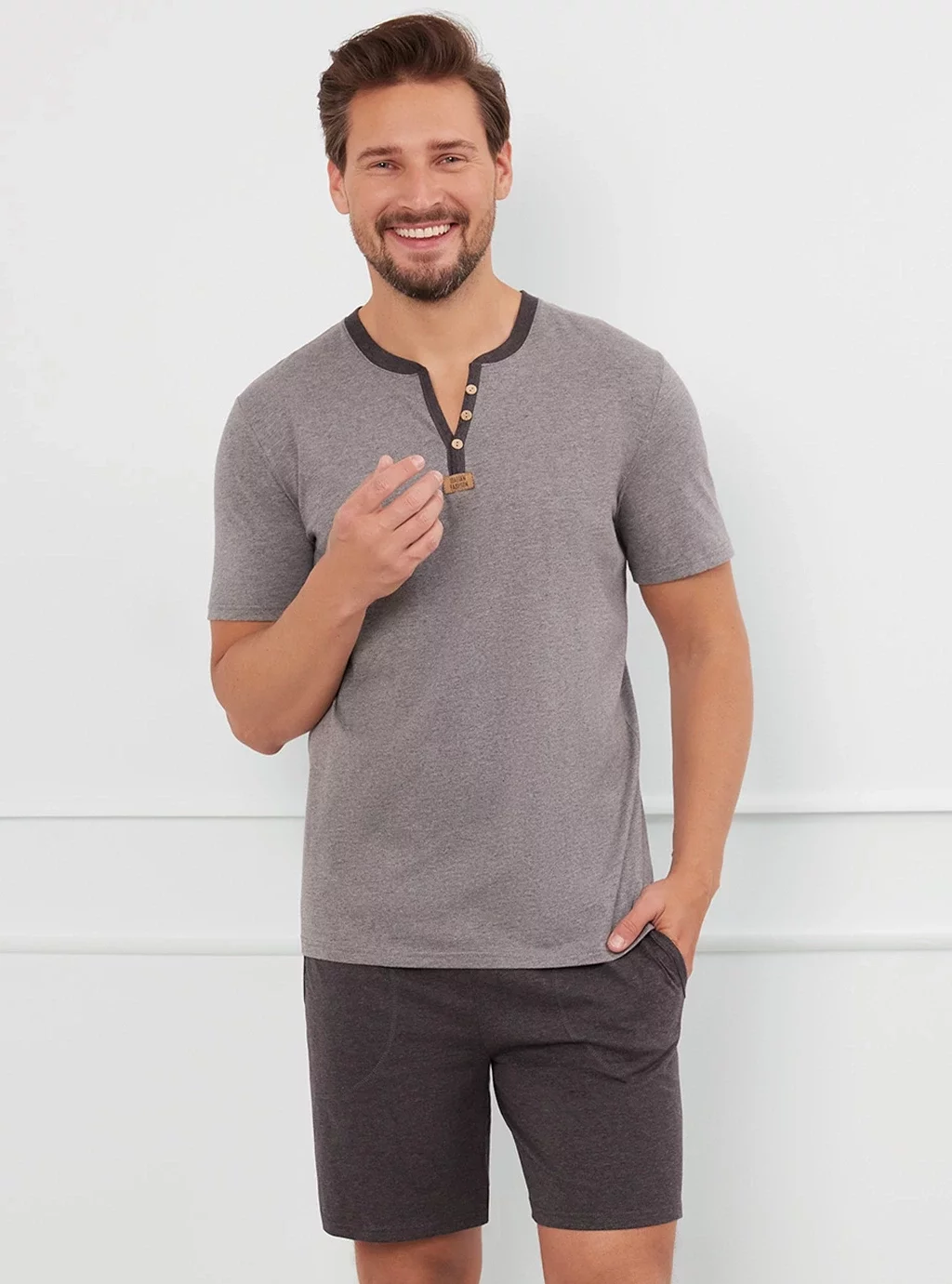 Piżama męska Juliusz krótki rękaw, krótkie spodnie - Szary