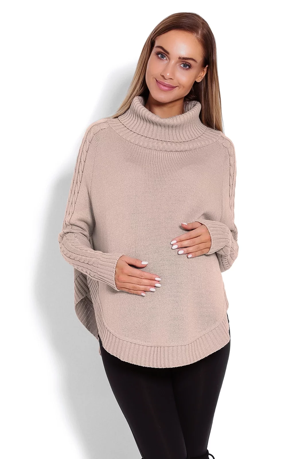 PONCHO Z RĘKAWEM WARKOCZ OKRĄGŁE LATTE