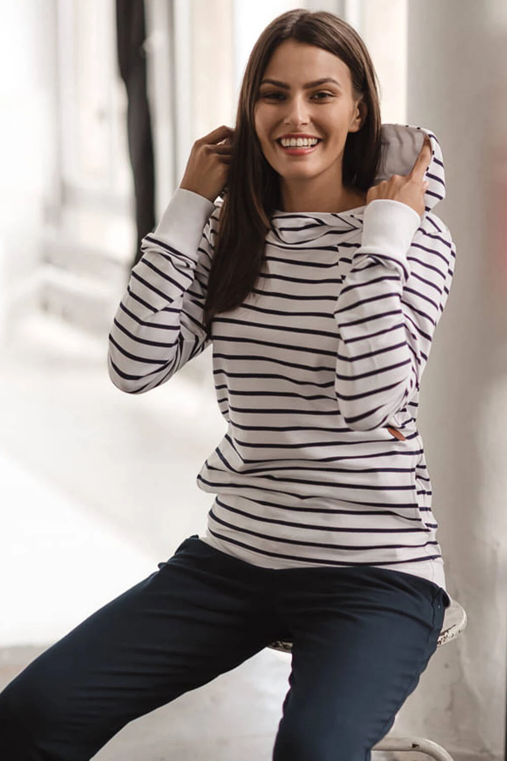 Bluza ciążowa i do karmienia Milk Please w granatowo-kremowe paski