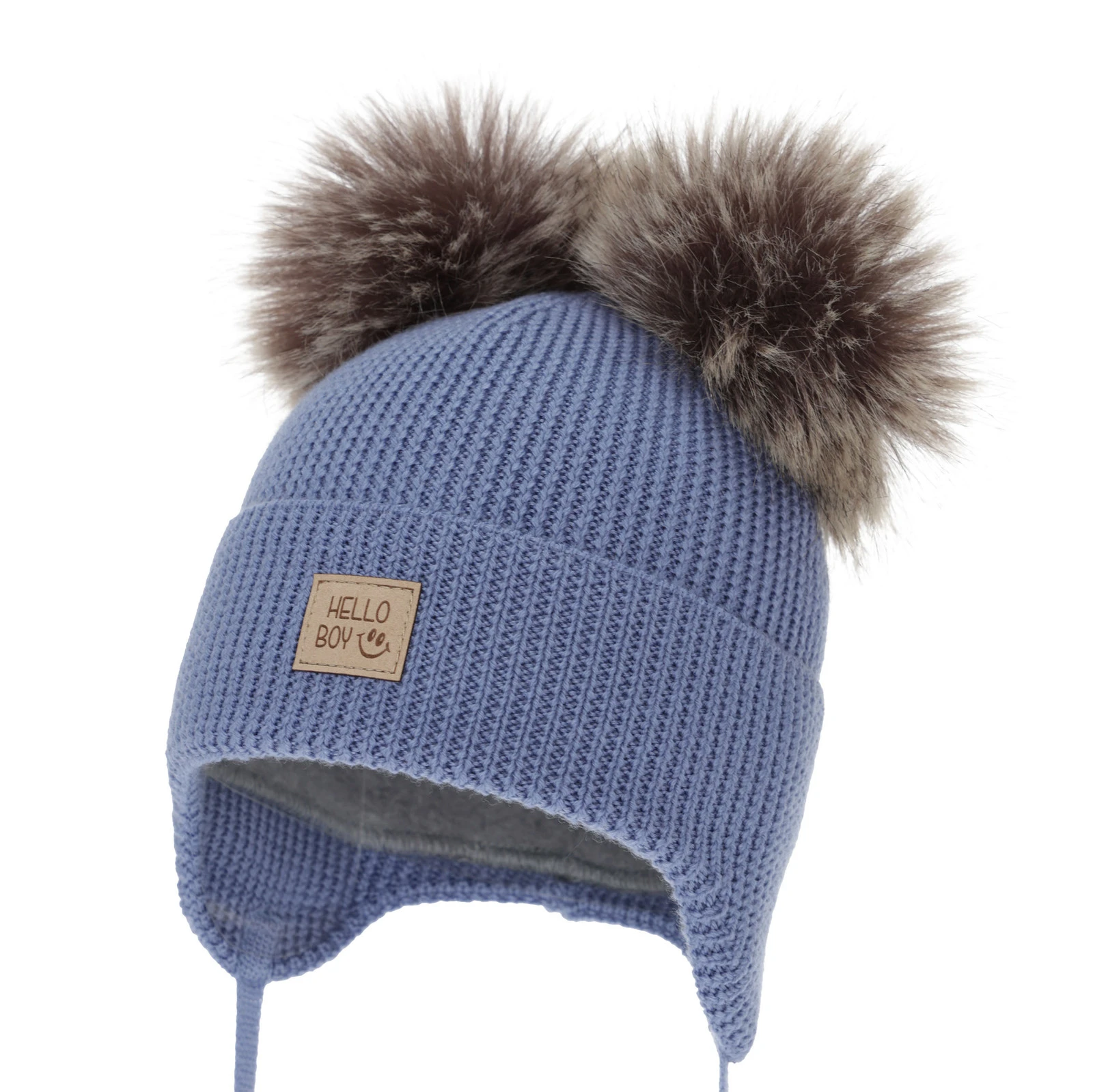 Czapka zimowa dla chłopca, niebieska, 100% wełniana merino, podszyta wełnianym polarem, Tambor