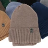Czapka i komin dla chłopca zimowy komplet, camel, wełniany merino, podszyty polarem Gecko