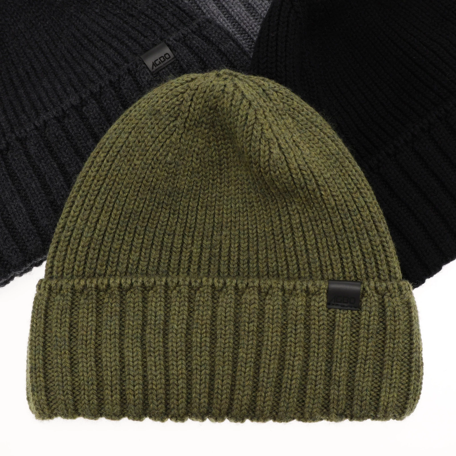 Czapka zimowa męska, zielona, 100% wełniana merino, bezszwowa Bruner