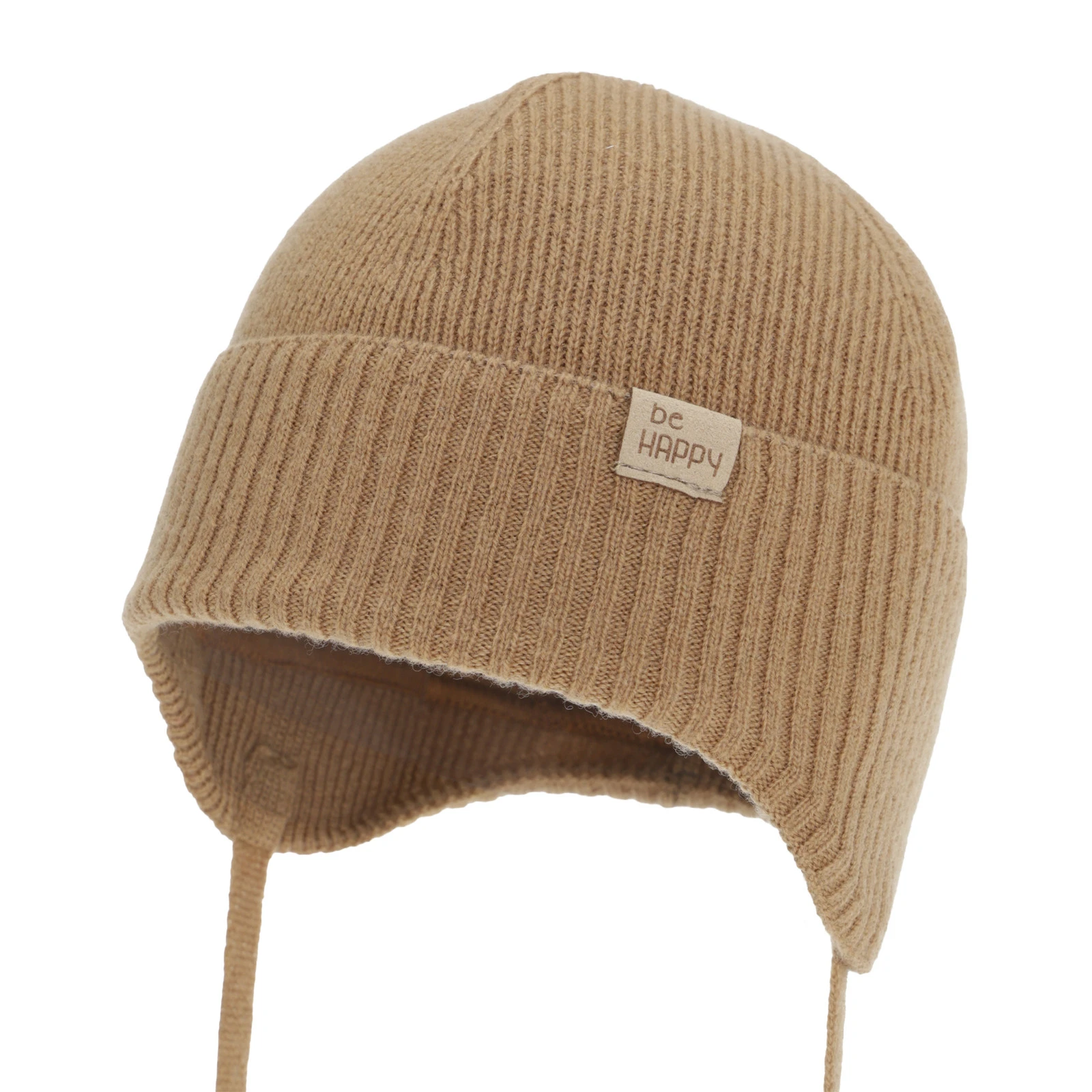 Czapka zimowa dla chłopca, podszyta bawełną, camel, wełna merino z kaszmirem, Dorino