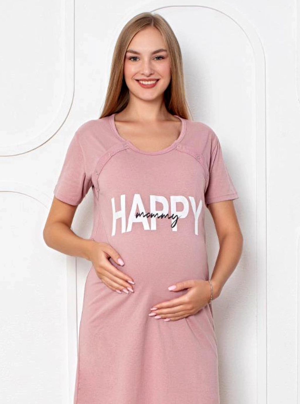 Koszula ciążowa Happy Mommy - różowa