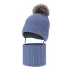 Czapka i komin dla chłopca, zimowy komplet, niebieski, 100% wełniany merino, podszyty wełnianym polarem, wiązany Danny