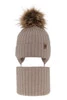 Czapka i komin dla chłopca zimowy komplet, beżowy, 100% wełniany merino, wiązany Juno
