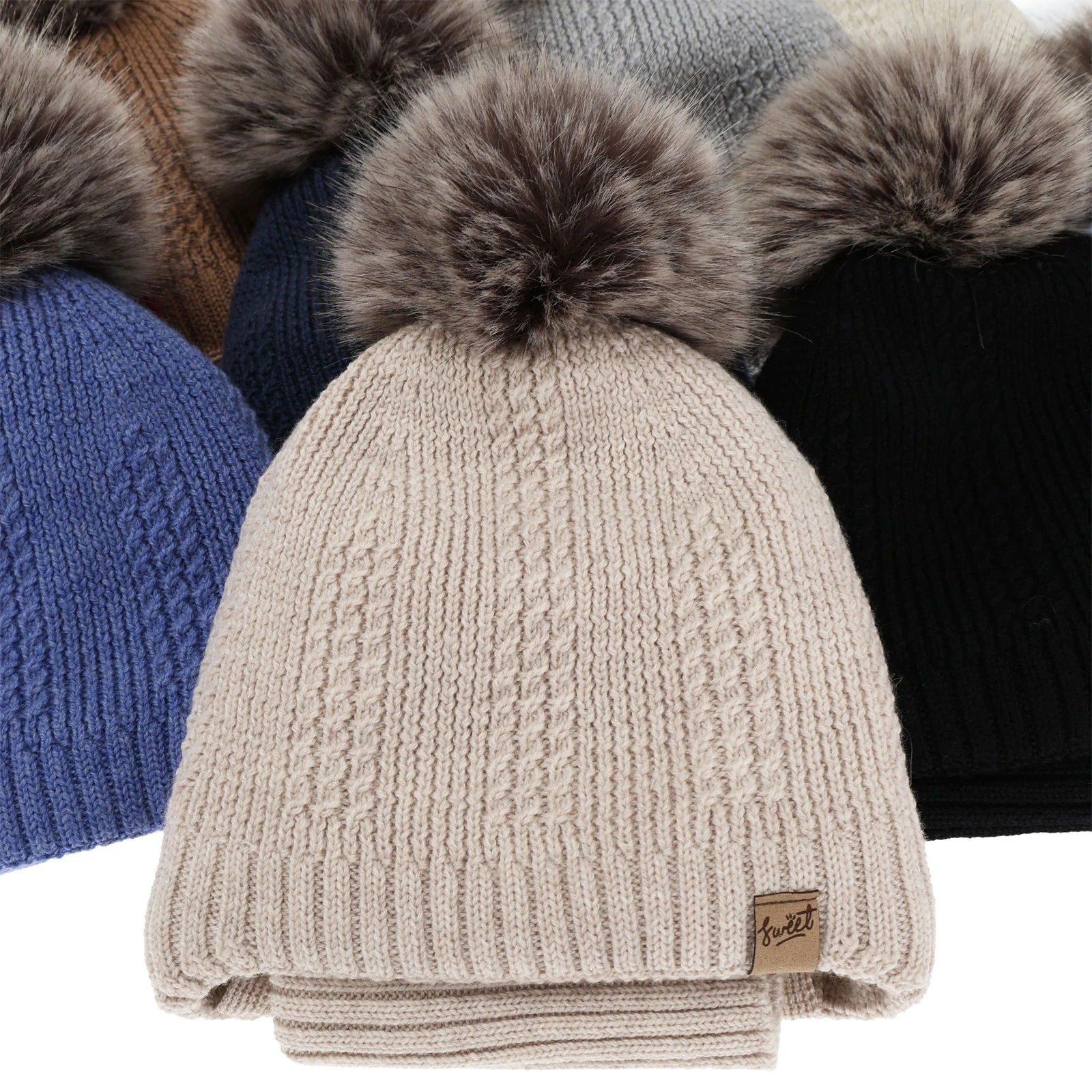 Czapka i komin dla chłopca, zimowy komplet, niebieski, 100% wełniany merino, podszyty wełnianym polarem, wiązany Danny