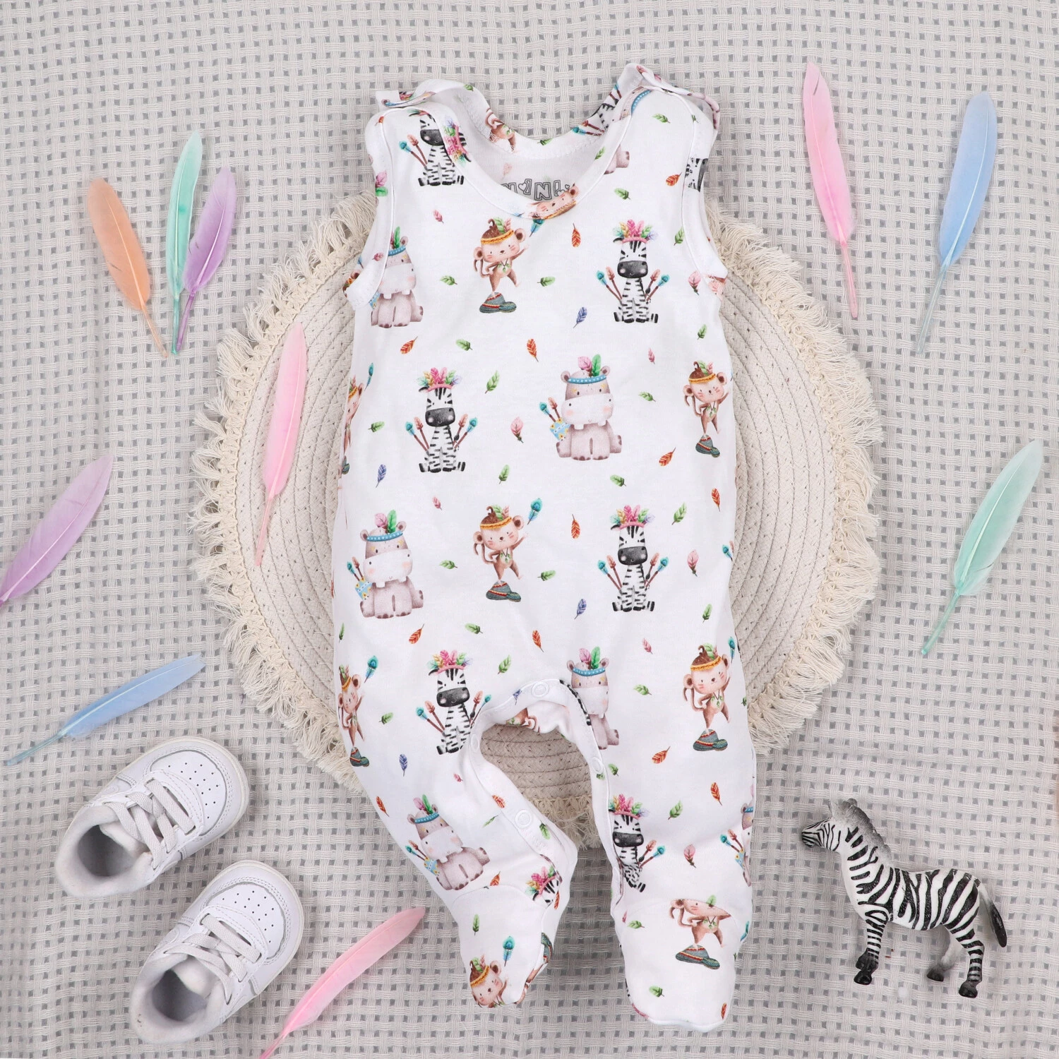 Śpiochy niemowlęce HAPPY ANIMALS z bawełny organicznej