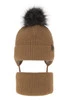 Czapka i komin dla chłopca zimowy komplet, camel, z pomponem, wiązany Honed